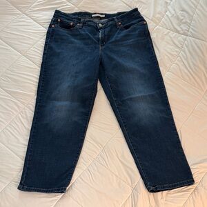 Boyfriend Fit Dark Wash Jeans - Blue